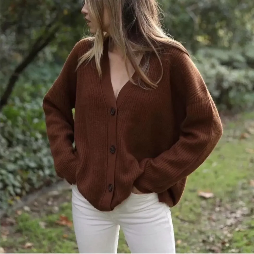 Jenni Kayne RARE Cinnamon Brown Cashmere Cocoon Cardigan Sweater Size XL